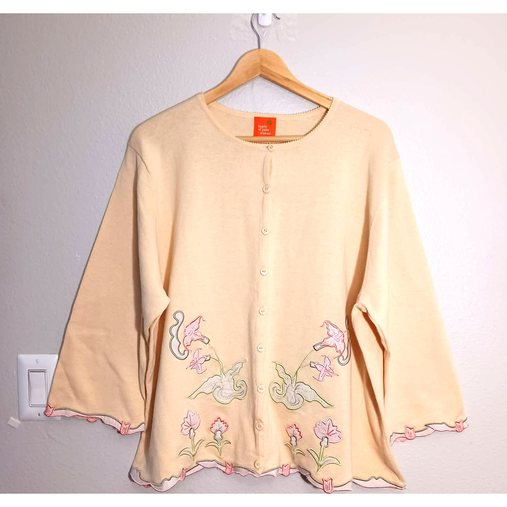 hearts of palm woman Vintage Floral Embroidery Button Down Orange Siz 2X Sweater